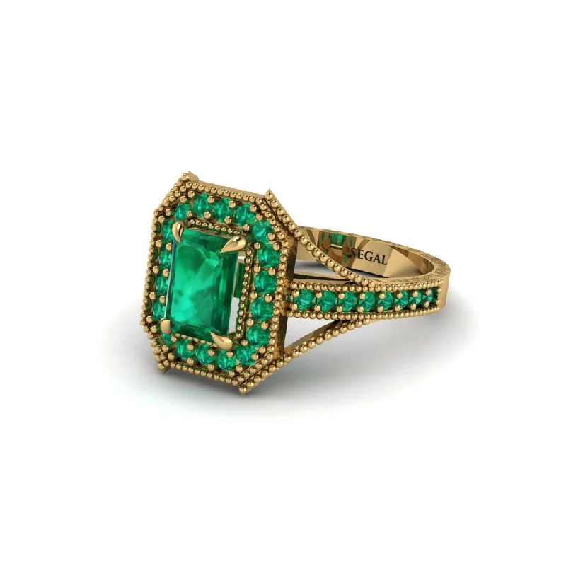 Simple Wedding Rings For Fashion-Forward Brides-Emerald Cut Emerald Milgrain Halo Engagement Ring - Xanthe No. 19