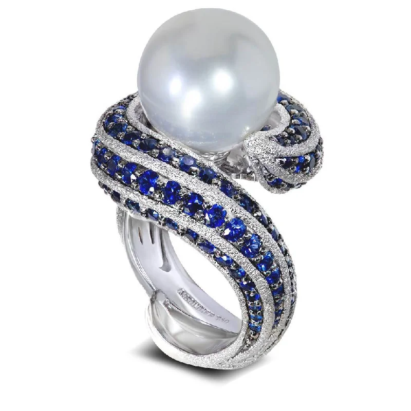 Elegant Stackable Rings For Custom Look-Gold Twist Ring With Pearl & Sapphires