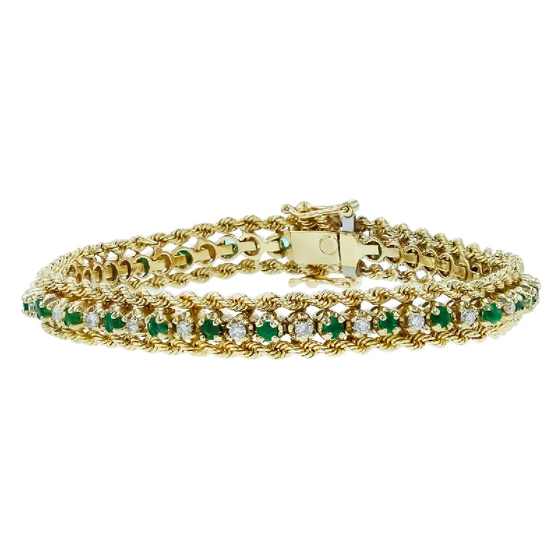 Stylish Bracelets For Men’s Fashion-14K Yellow Gold Diamond and Emerald Bracelet