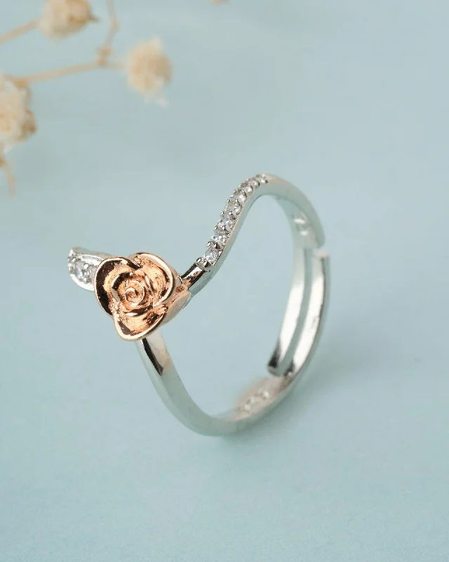 Unique Rose Gold Wedding Bands For Bridesmaids-925 Sterling Silver Beautiful Rose Ring R01584