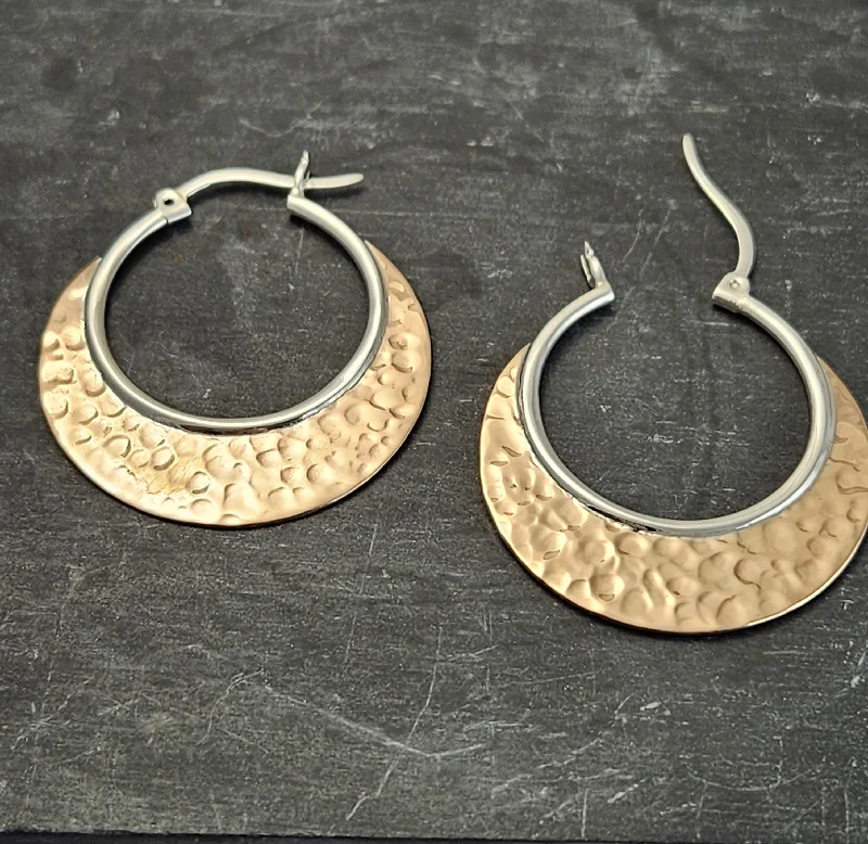 Elegant Pearl Earrings For Wedding Day-Hammered Copper Medium Hoop Earrings