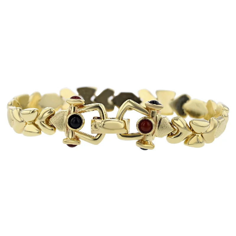 Friendship Bracelets For Summer-14K Yellow Gold Garnet and Onyx Link Bracelet