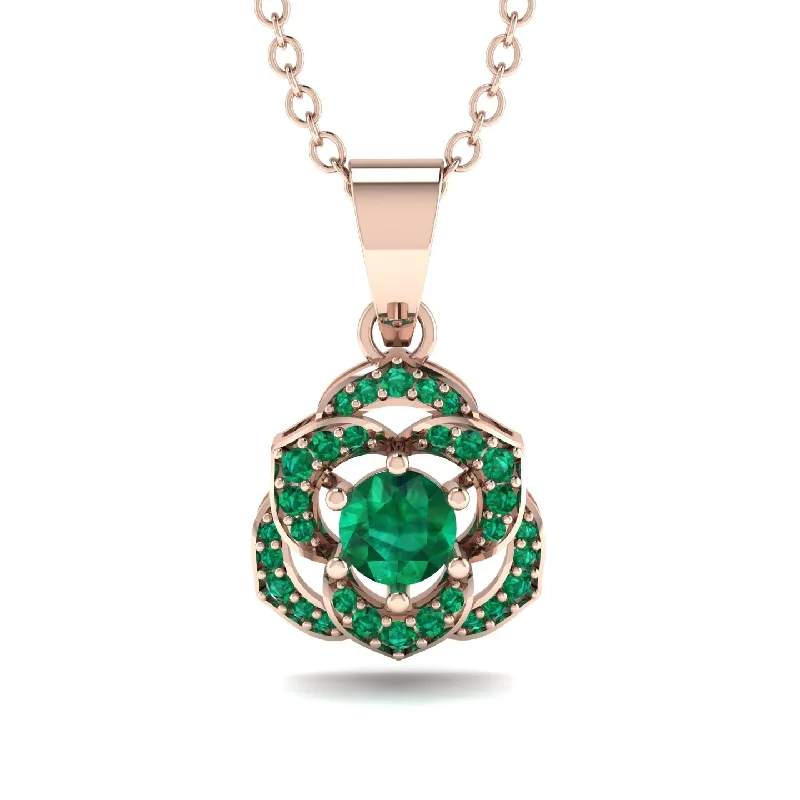 Handmade Layered Necklace For Fashionistas-Golden Rose Blossom Necklace With Exquisite Emerald Detailing - Reign No. 20