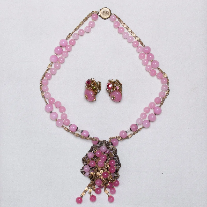 Simple Beaded Necklace For Elegant Look-Vintage Pink Necklace and Earrings