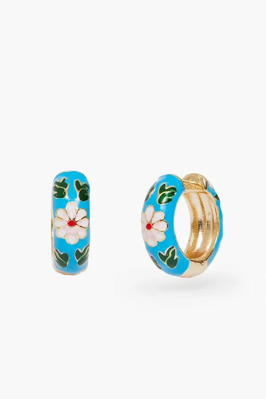 Simple Gold Earrings For Casual Outfits-Blue Deco Hoop Earrings