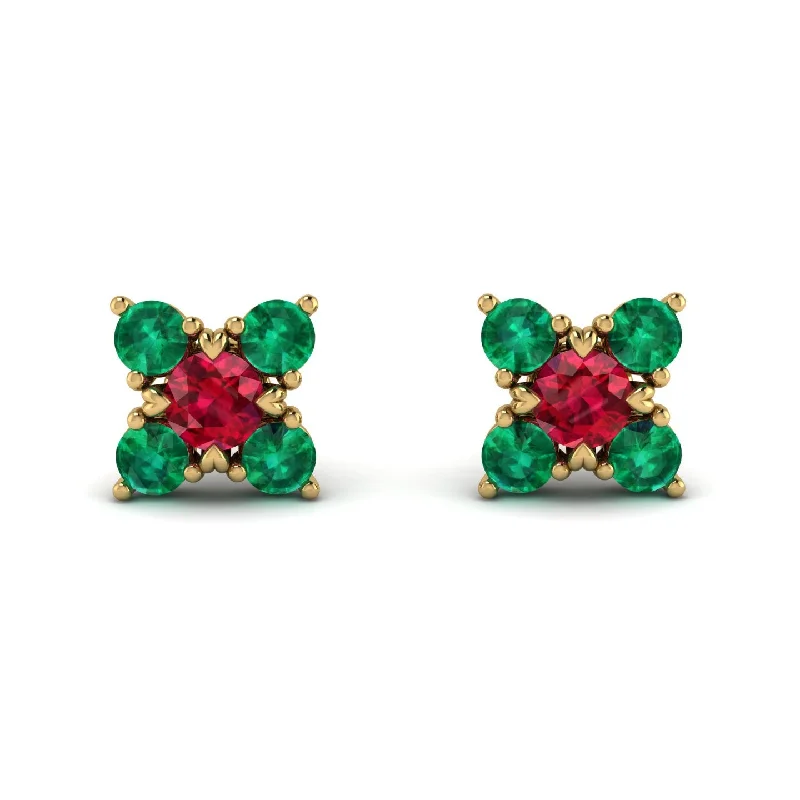 Lightweight Earrings For Comfortable Wear-Geometrical 5 Rubys Stud Earrings - Noa No. 25