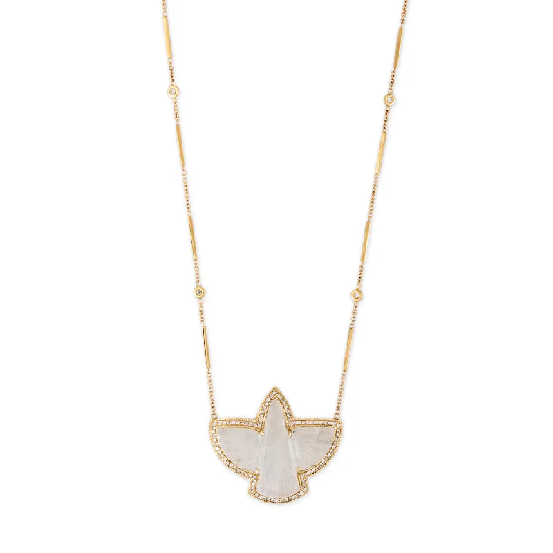 Classic Crystal Necklace For Elegant Occasions-PAVE MOONSTONE THUNDERBIRD NECKLACE