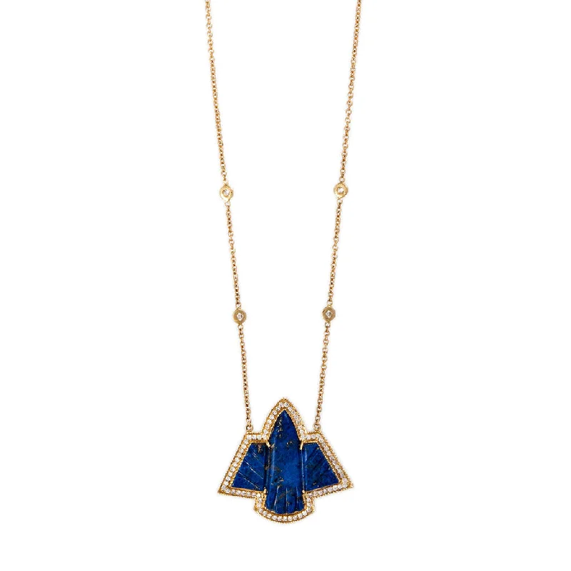 Elegant Rose Gold Necklace For Weddings-PAVE SMALL LAPIS THUNDERBIRD NECKLACE