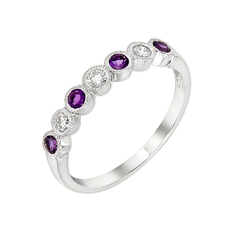 Simple Wedding Rings For Fashion-Forward Brides-14k White Gold Amethyst & Diamond Wedding Anniversary Band