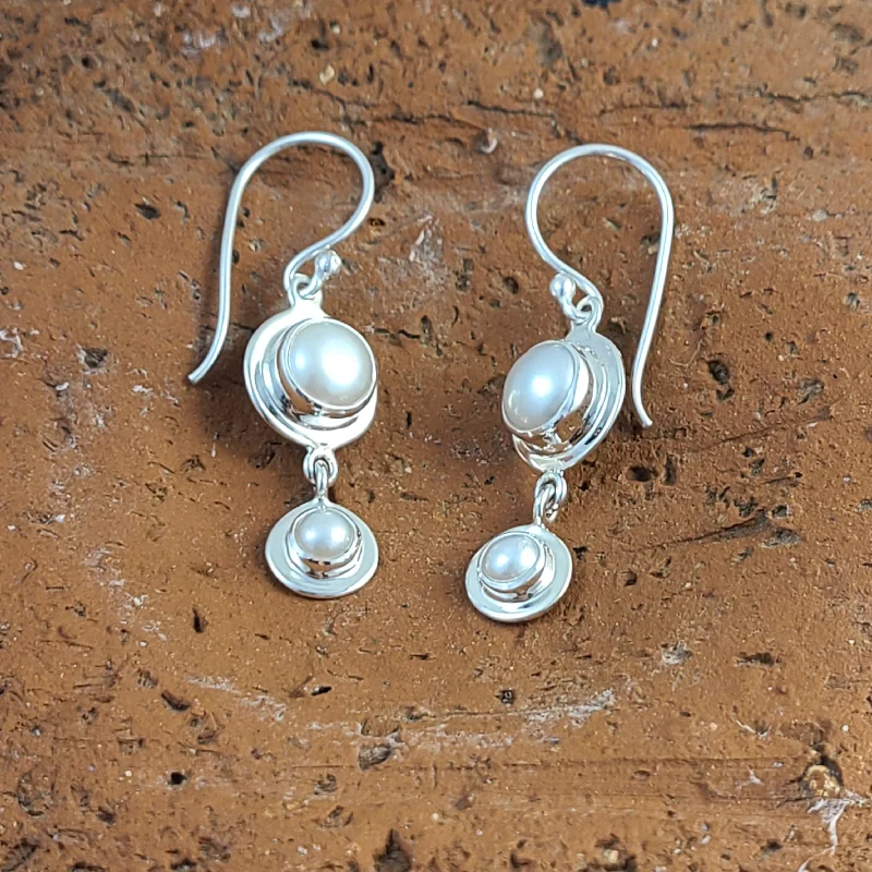 Colorful Resin Earrings For Casual Look-Double Pearl Earrings with Silver Frame