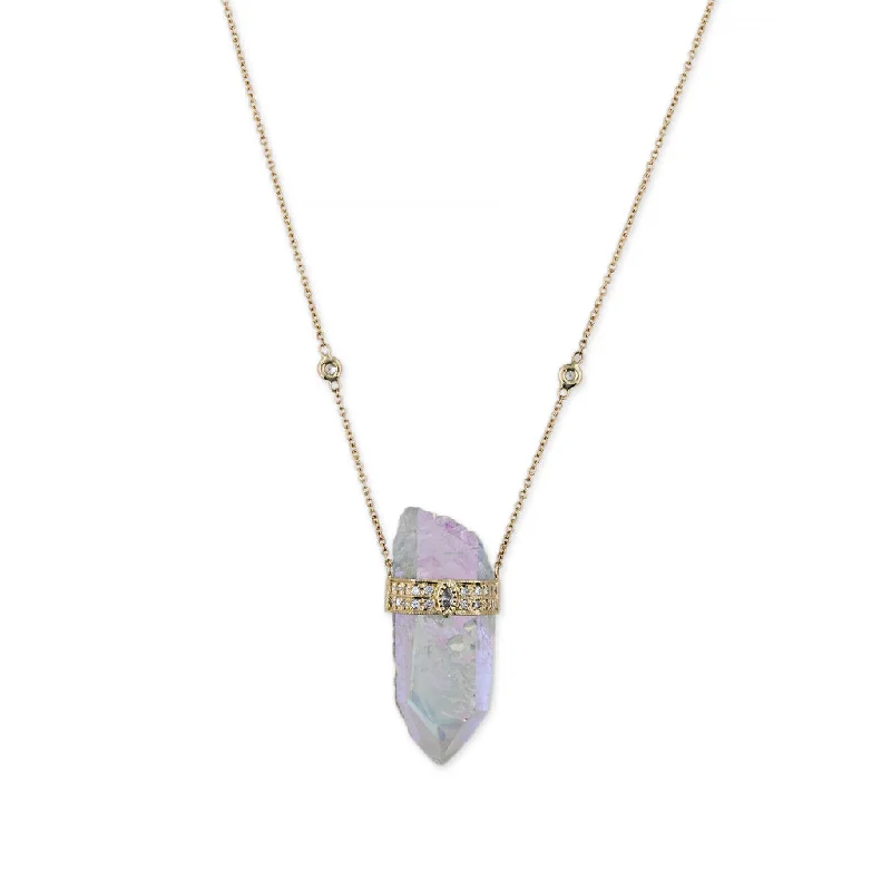 Handcrafted Heart Necklace For Special Gifts-AURA QUARTZ CRYSTAL NECKLACE