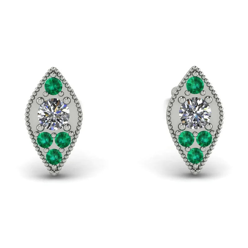 Elegant Gold Earrings With Crystals-Milgrain Marquise Diamond Earrings - Faye No. 18