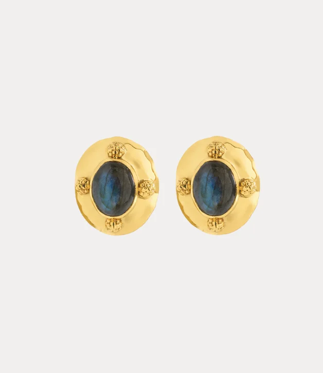 Elegant Heart-Shaped Earrings For Gift-Capucine de Wulf Cleopatra Oval Clip Earrings in Gold/Blue Labradorite