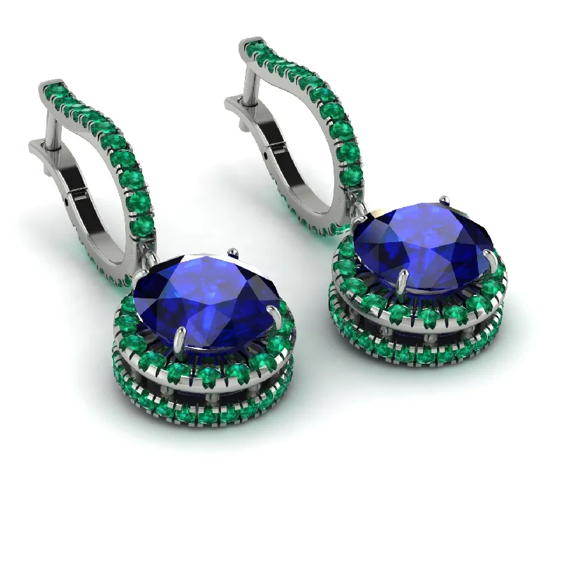 Elegant Drop Earrings For Weddings-Hidden Halo Sapphire Hoop Earrings - Catalina No. 30