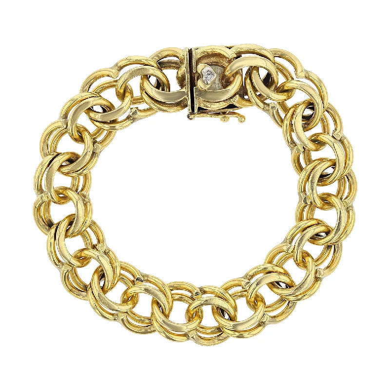 Stylish Charm Bracelets For Gifts-14K Gold Wide Double Link Bracelet with Diamond