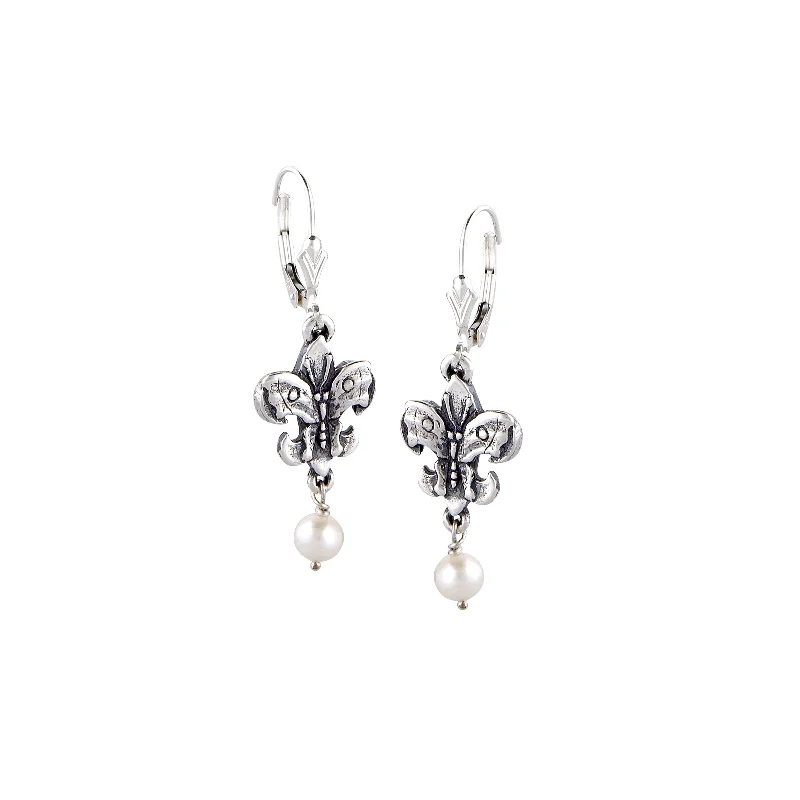 Trendy Gold Earrings For Evening Out-Fleur de Lis Butterfly Small Pearl Earrings