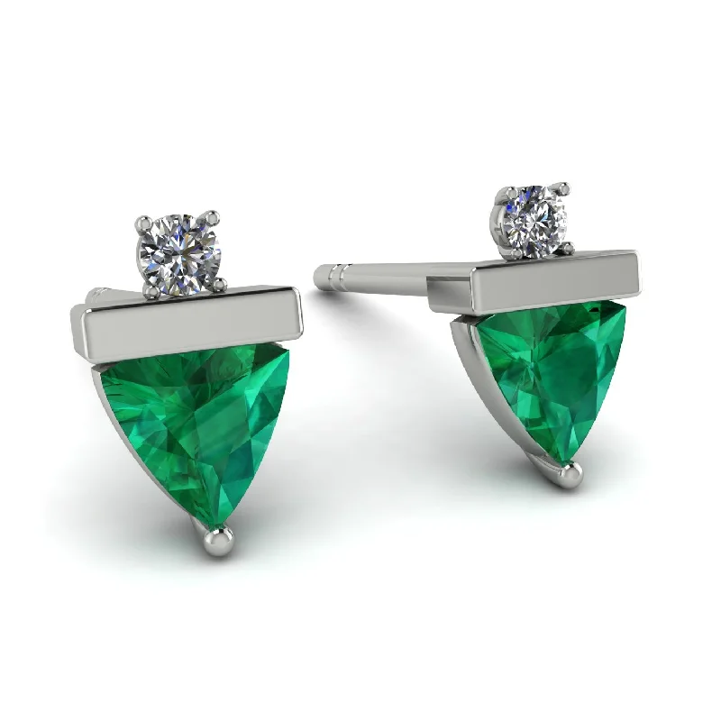 Small Gold Hoop Earrings For Women-Triangle Emerald Earrings With Round Stone - Estella No. 6