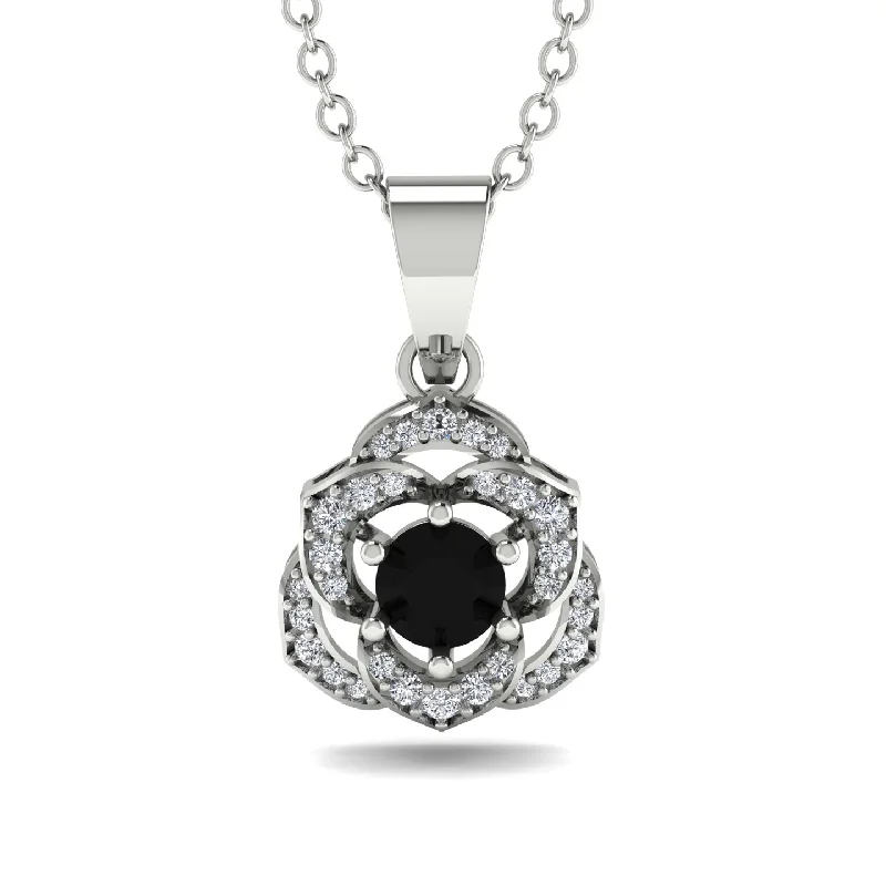 Simple Pendant Necklace For Everyday Use-Golden Rose Blossom Necklace With Exquisite Diamond Detailing - Reign No. 9