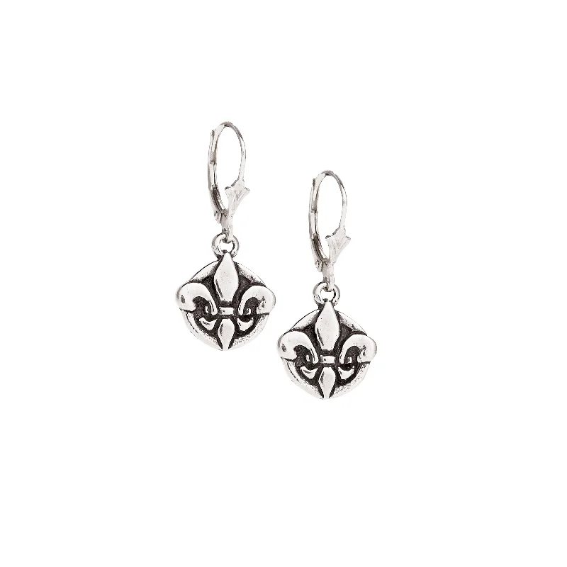 Silver Earrings For Birthday Gifts-Fleur de Lis Circle Small Earrings