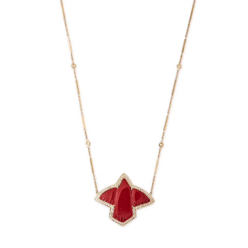 Elegant Crystal Necklace For Night Events-PAVE RED JASPER THUNDERBIRD NECKLACE