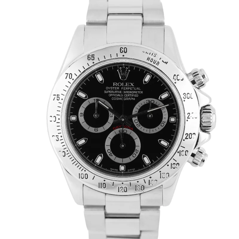 Men’s Fashion Watches With Leather Bands-Rolex Daytona Cosmograph Stainless Steel Black 40mm 116520 Oyster Watch