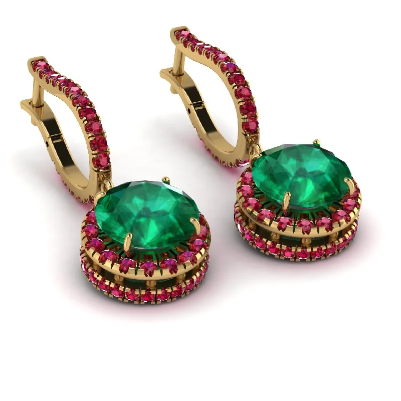 Classic Stud Earrings For Work-Hidden Halo Emerald Hoop Earrings - Catalina No. 49