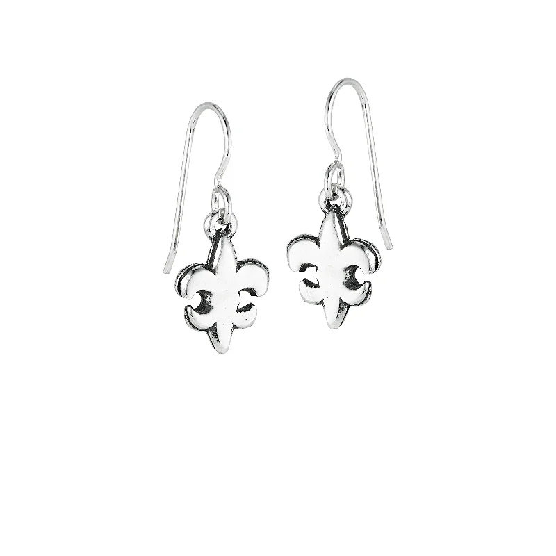 Silver Earrings With Colored Pearls-Fleur de Lis Flat Small Earrings