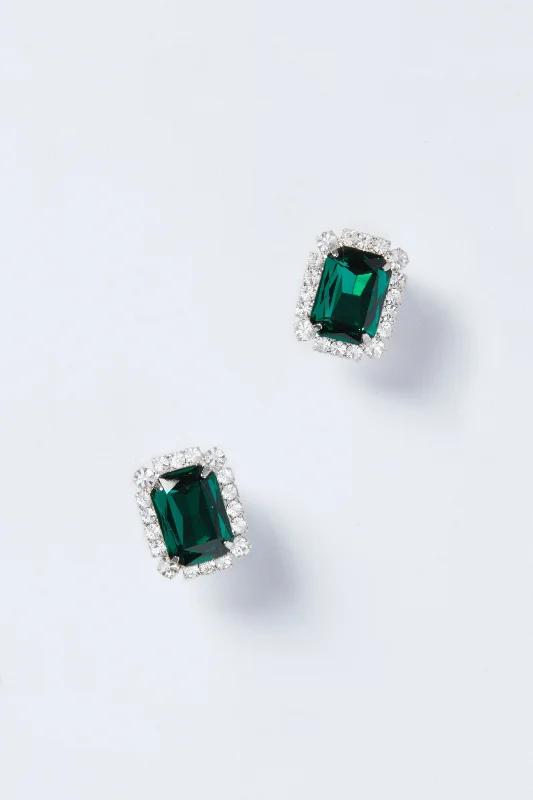 Silver Stud Earrings With Gemstones-Emerald Diana Stud Earrings