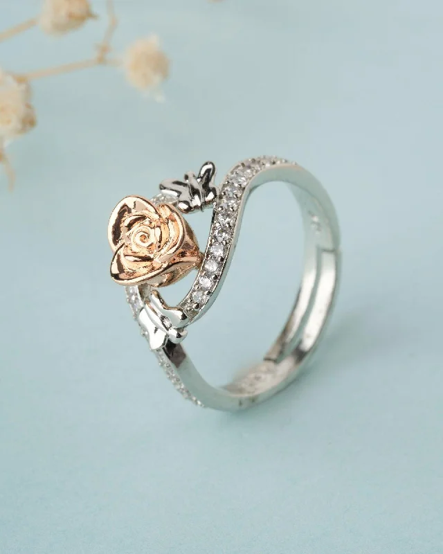 Unique Wedding Bands For Elegant Brides-925 Sterling Silver Beautiful Rose Ring R01589