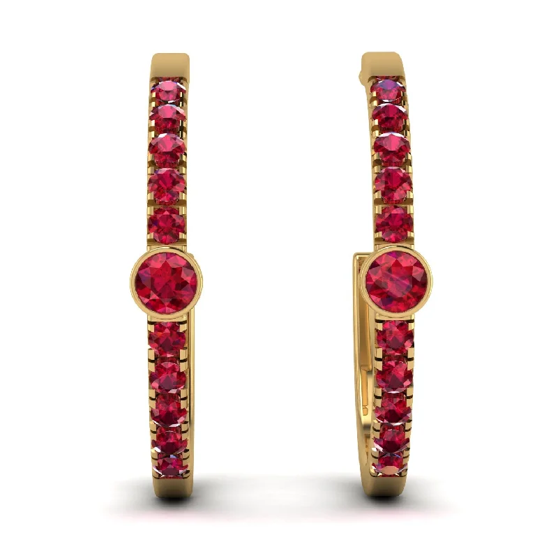 Simple Drop Earrings For Everyday Wear-Hoop Ruby Earrings Micro Pave - Ansley No. 55