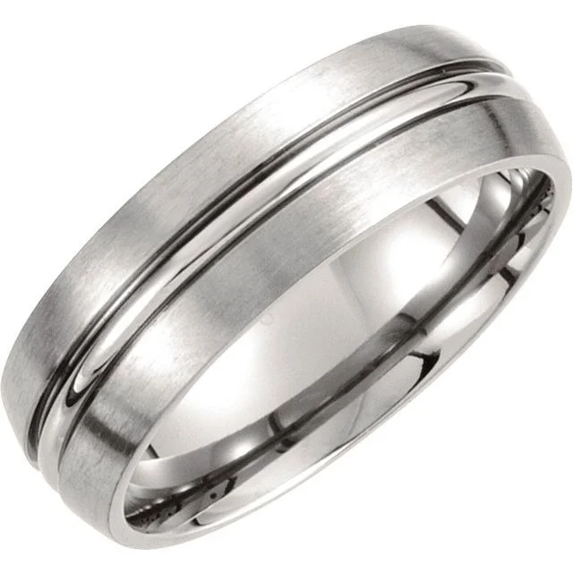 Personalized Promise Rings For Couples-Titanium 7 mm Grooved & Satin Finished Band Size 10