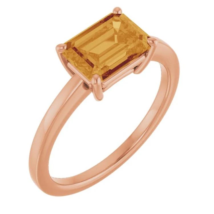 Elegant Wedding Bands With Colored Gemstones-14K Rose Natural Citrine Ring