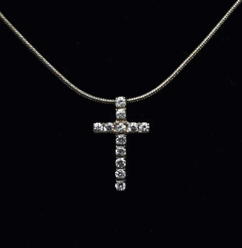 Custom Heart Necklace For Romantic Gifts-Sterling Silver Crystal Cross Pendant on Italian Snake Link Chain Necklace