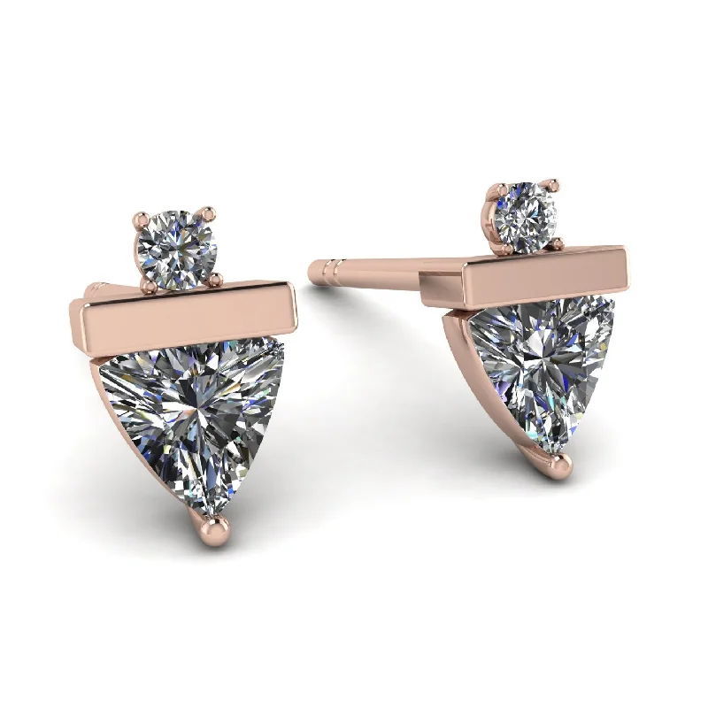 Large Statement Earrings For Fashionistas-Triangle Diamond Earrings With Round Stone - Estella No. 2