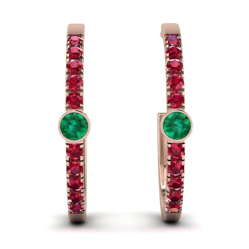 Elegant Hoop Earrings For Bridal Shower-Hoop Emerald Earrings Micro Pave - Ansley No. 50