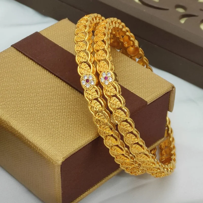 Elegant Gemstone Bangles For Fashion Bridesmaids-H K Fashion Gold Plated Bangles Set