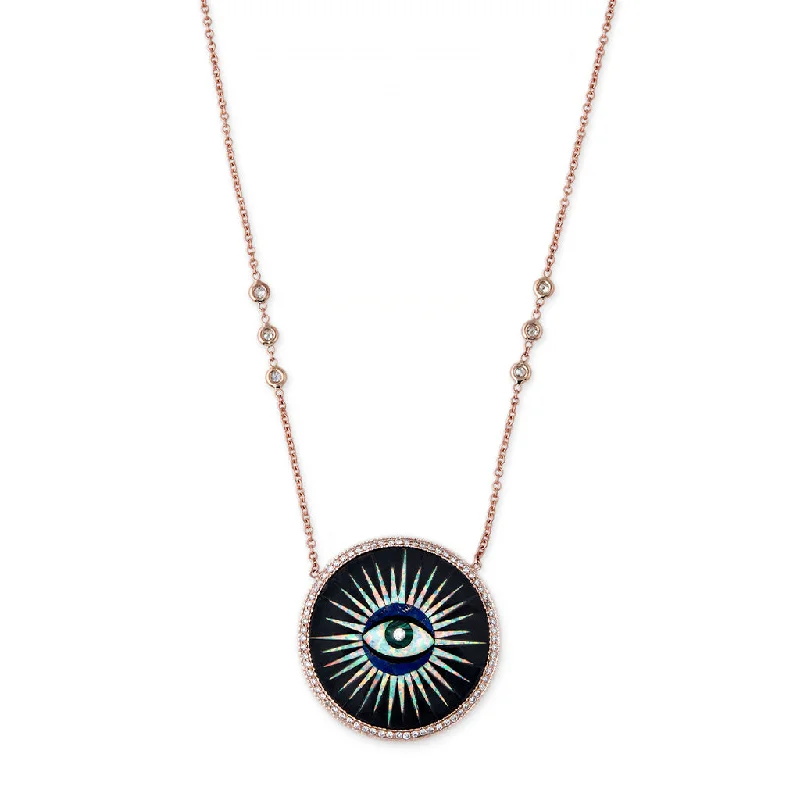 Handmade Gemstone Necklace For Special Occasions-PAVE ONYX INLAY EYE NECKLACE