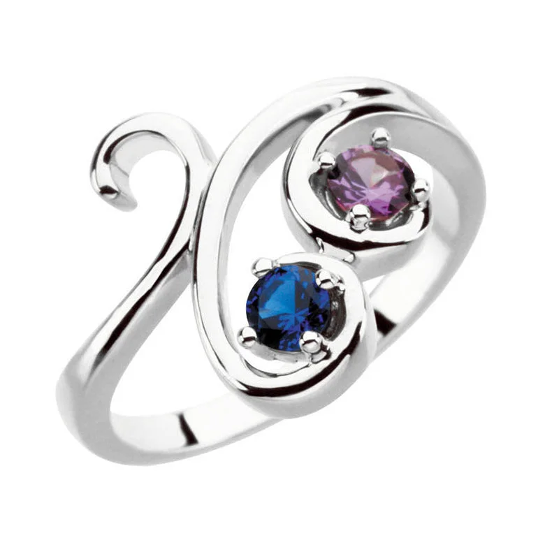 Custom Titanium Rings For Minimalist Weddings-Swirl Statement Mother's Family Birthstone Ring