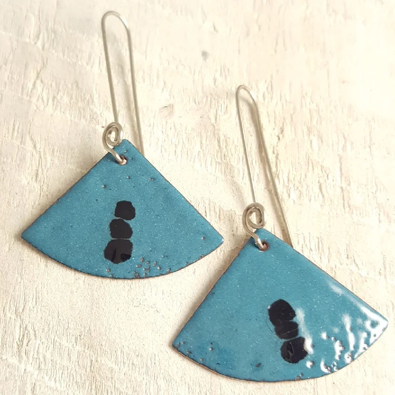 Elegant Gold Earrings With Crystals-Turquoise Blue Triangle Enamel Earrings