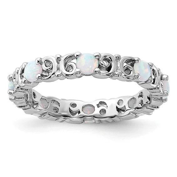 Personalized Wedding Bands For Stylish Brides-Sterling Silver Stackable Expressions Created Opal Carved Filigree Ring