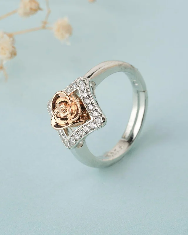 Personalized Diamond Wedding Rings For Brides-925 Sterling Silver Beautiful Rose Ring R01593