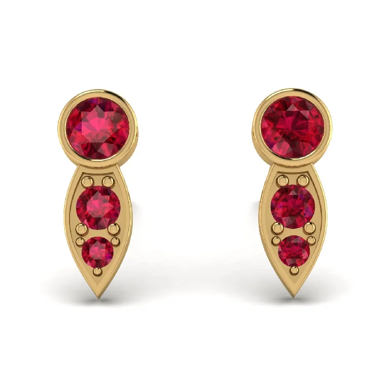 Stylish Earrings For Elegant Outfits-Bezel Ruby Earrings In Pear Shaped - Aniya No. 55