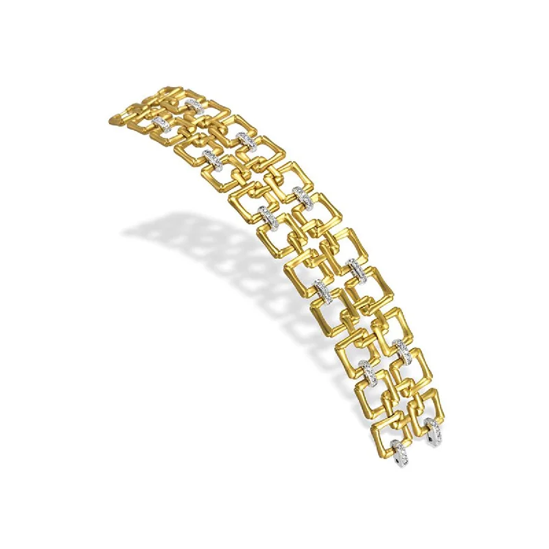 Leather Bracelets For Men-18K Yellow and White Gold Diamond Bracelet