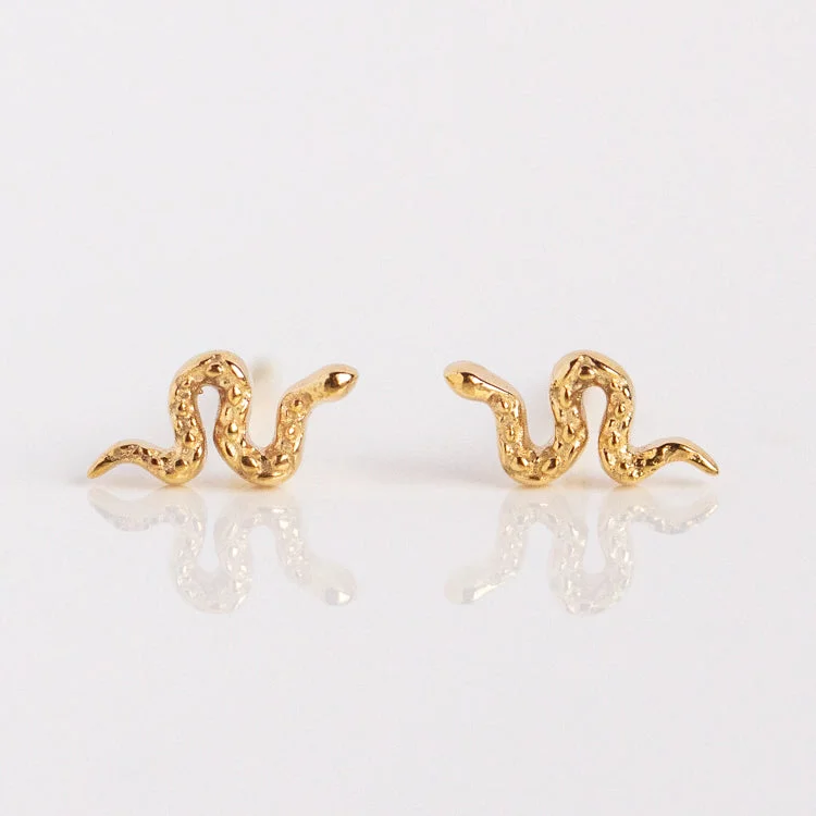 Unique Pearl Earrings For Evening Wear-Solid Gold Slither Snake Studs