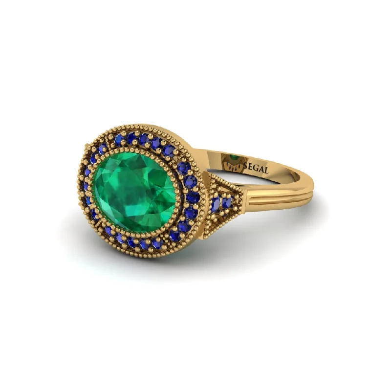 Personalized Engagement Rings With Custom Designs-Oval Cut Emerald Milgrain Halo Engagement Ring - Alexandria No. 64