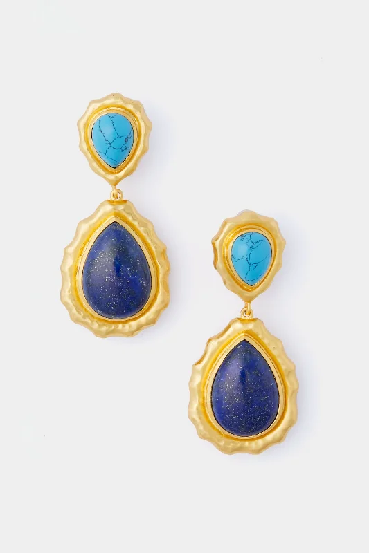 Elegant Hoop Earrings With Pearls-Lapis and Blue Turquoise Paulina Earrings