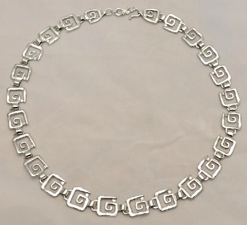 Trendy Beaded Necklace For Holiday Wear-Greek Key Meander Necklace in Sterling Silver, (PE-08)