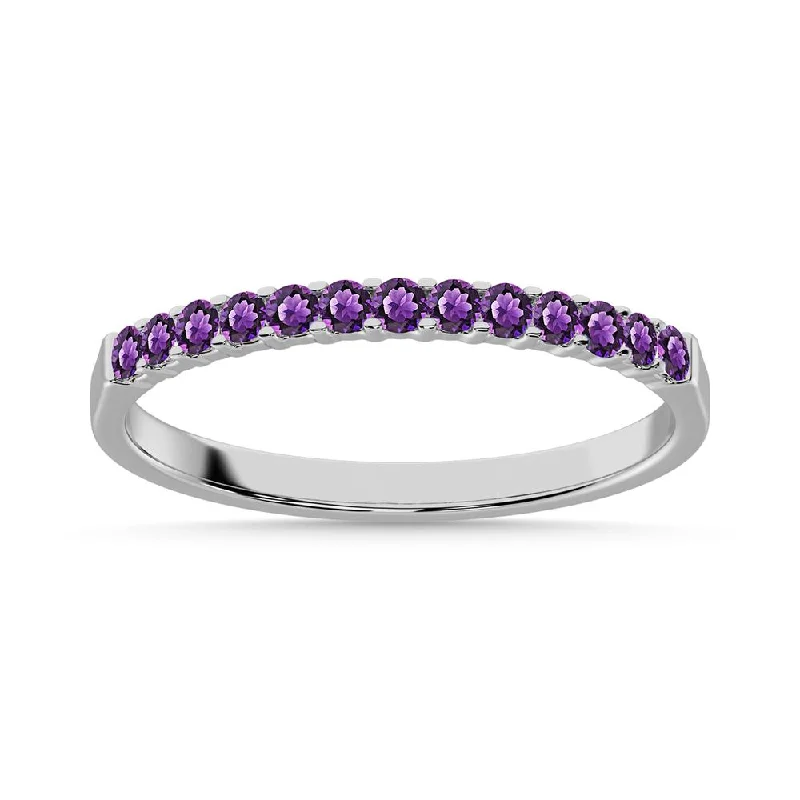 Personalized Diamond Rings For Anniversary Gifts-14K White Gold 1/4 Ctw Amethyst Anniversary Band