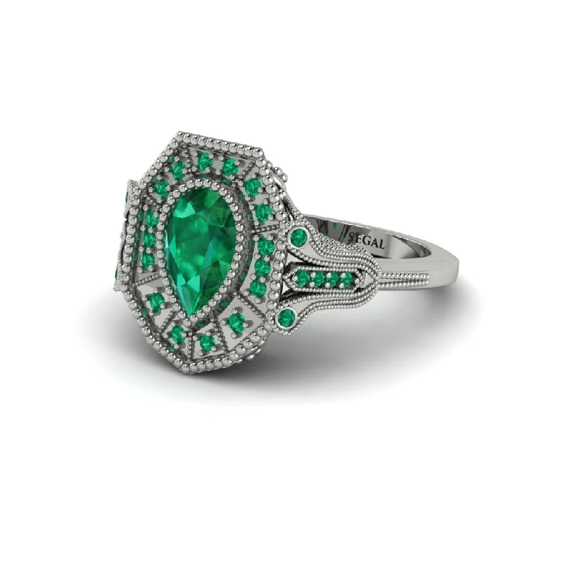 Classic Diamond Rings For Special Gifts-Emerald Pear Cut Art Deco Engagement Ring - Rosalind No. 21