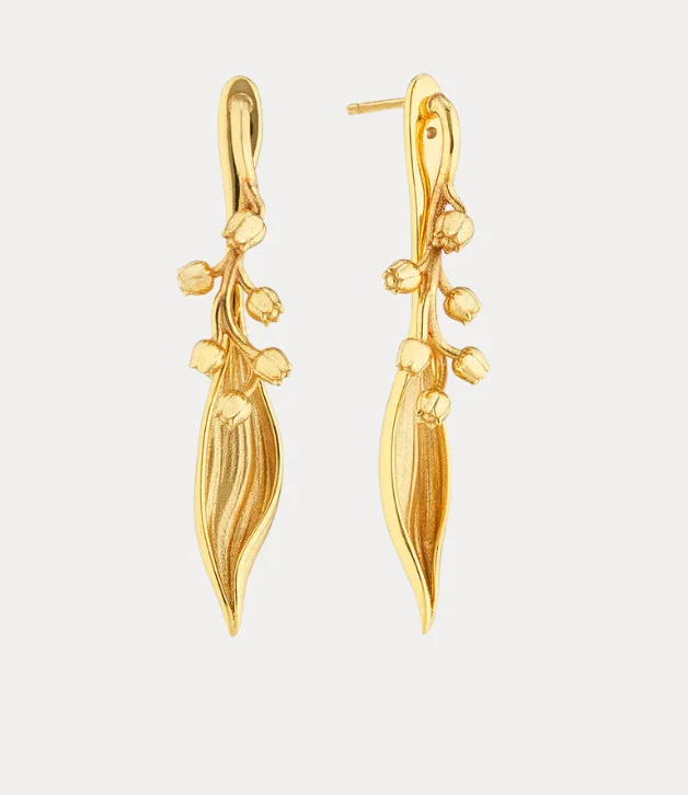 Handcrafted Wooden Earrings For Nature Lovers-Capucine de Wulf Meadow Lily of the Valley Convertible Earrings in Gold